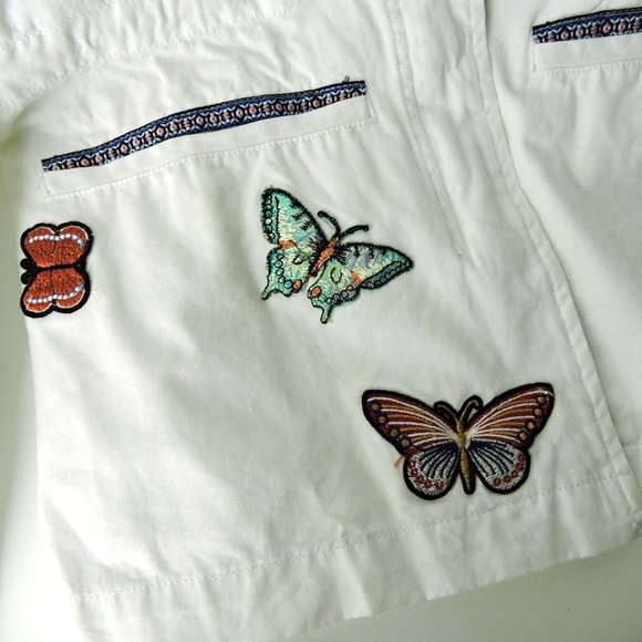 Boston Proper M jacket top white embroidered 3D applique embellished butterflies - Picture 9 of 14